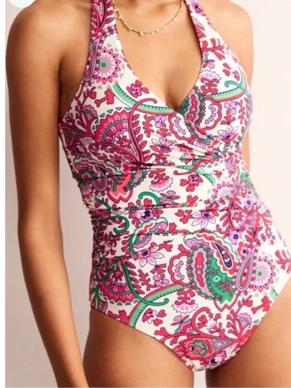 Boden White Swimsuit with Pink Accent